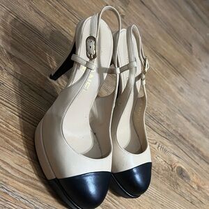 CHANEL Black Printed Lambskin CC Platform Heels Pumps Shoes Size 36.5 Read Desc.